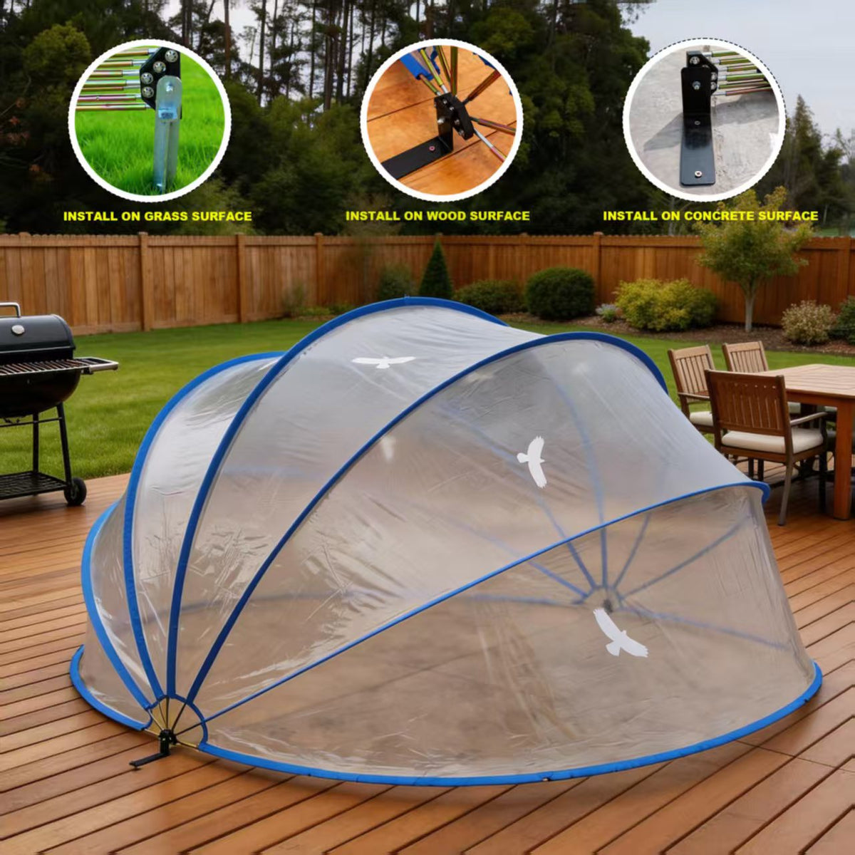 NEW 18ft Ground-Mounted Retractable Pool Cover, PVC Film Fiberglass Rod Pool Fence, Outdoor Pool Accessories, Suitable for 17.7FT and smaller Round Pools