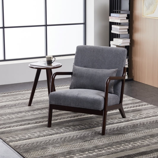 Mid-Century Modern Accent Chair&Coffee Table  Set,Vintage Luxury Style,  Leisure Chair(Antique Dark Gray)& coffee table  (Walnut-Tone), suitable for living rooms and bedroom relaxation areas