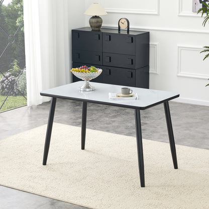 Modern minimalist rectangular dining table, suitable for 4-6 people. Tempered glass countertop+lower MDF board, imitation marble texture – Model W1151S04618
