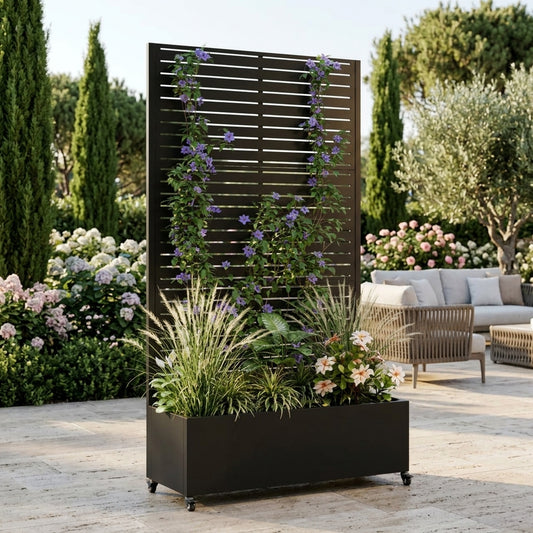 Metal Planter Box with Trellis, 73'x35'x16 Metal Raised Garden Bed with Trellis