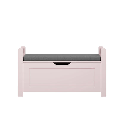 Kids Toy Box Chest for Boys Girls, Large Storage Cabinet with Cushion Seat Bench/ Flip-Top Lid/ Safety Hinge, Toy Storage Organizer Trunk for Nursery, Playroom (Pink)