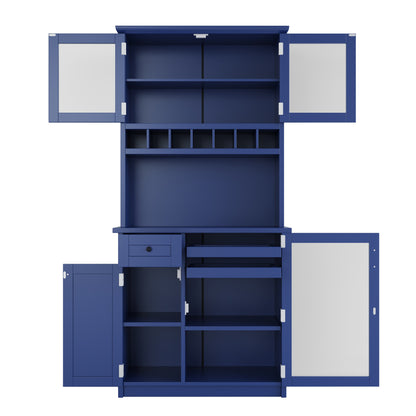 [Assembly Video Provided] TOPMAX Farmhouse 35.4x17.7x74.8inch Freestanding Buffet with Hutch – Blue