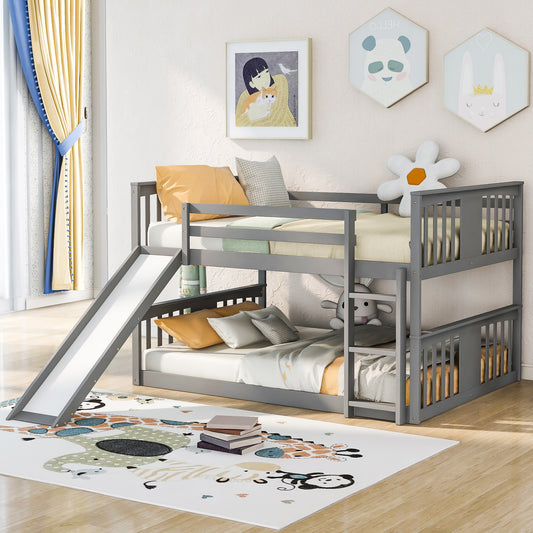 Full Over Full Bunk Bed with Ladder with Slide, Gray (Old SKU :LT000208AAE)