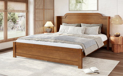 Queen Solid Wood Platform Bed with Headboard Brown Finish & Minimalist Design, Easy Assembly, No Box Spring Needed Traditional Wood Bed Frame.Brown