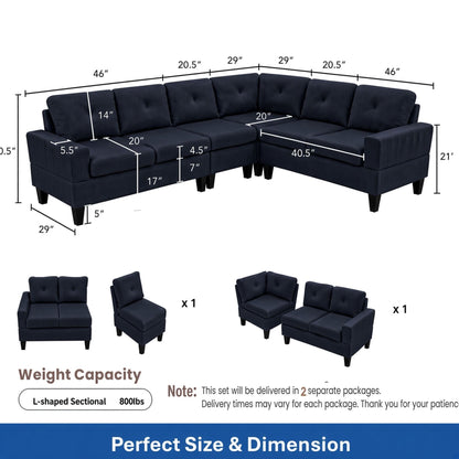 95.5 x 75 Inches Width Dark Grey Modular L-Shaped Sectional Sofa 6-Seater 4-Piece Massa Flannel Fabric Couch with Chaise