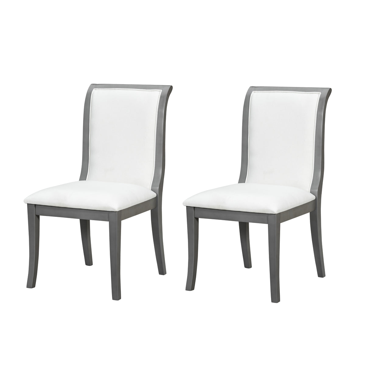 Oak Gray Finish Upholstered Dining Chairs Set of 2 - Traditional Elegant Fabric Side Chairs with Curved Lines, Solid Hardwood Frame