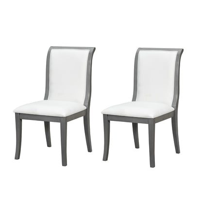 Oak Gray Finish Upholstered Dining Chairs Set of 2 - Traditional Elegant Fabric Side Chairs with Curved Lines, Solid Hardwood Frame