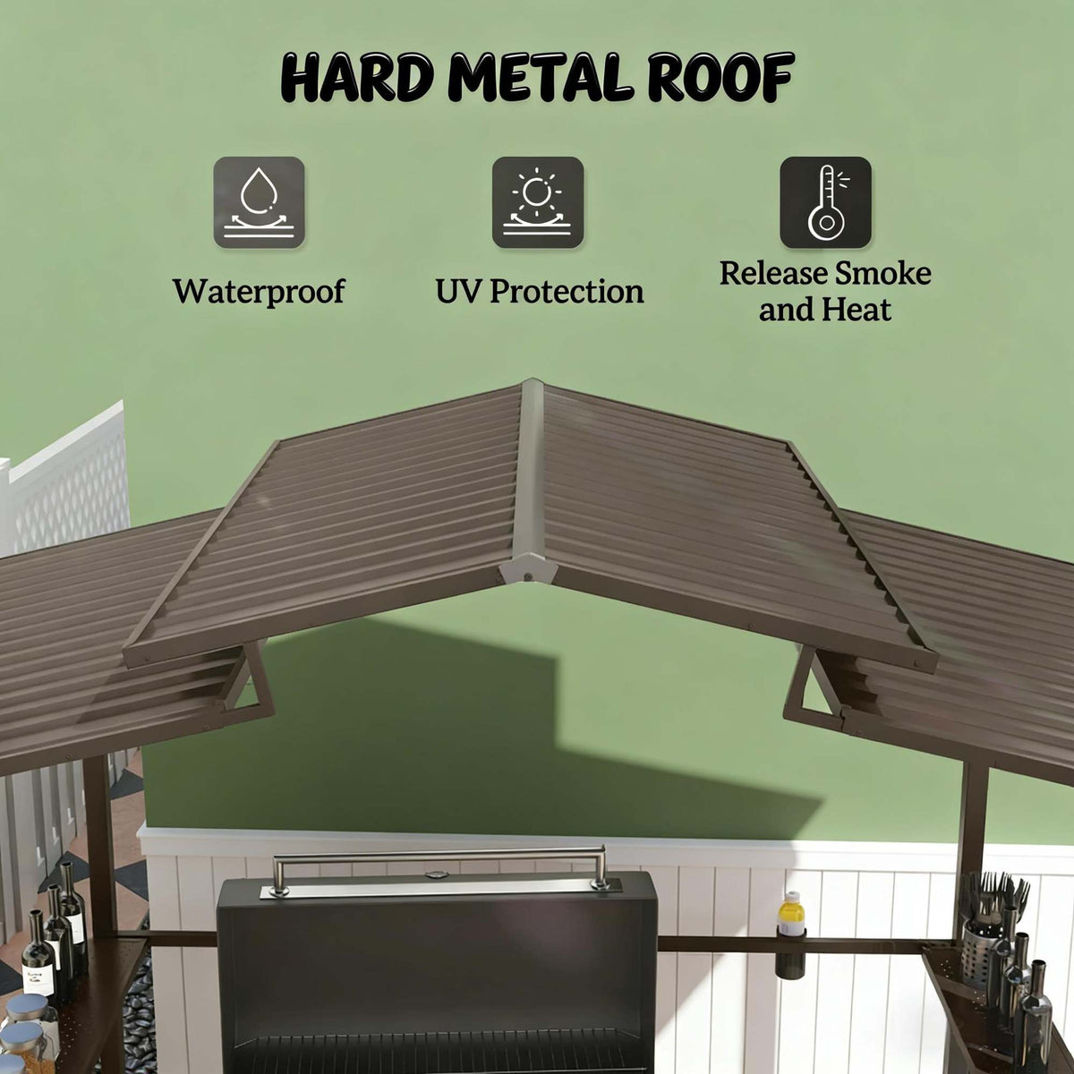 Outdoor Pergola Canopy, Pool BBQ Cooking Pergola Canopy, Hardtop Grill Gazebo
