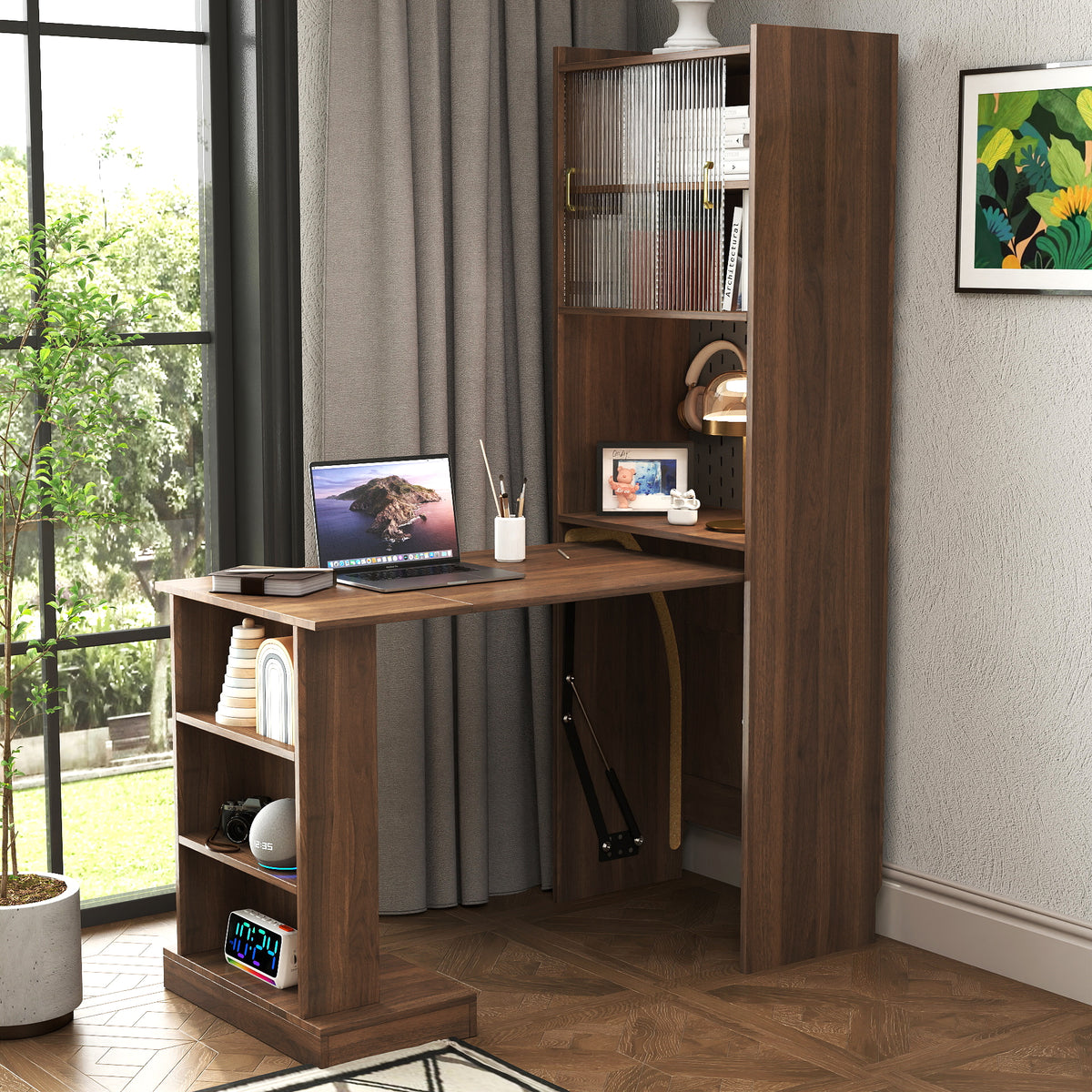 Folding Desk with Storage, Space-Saving Foldable Computer Desk, Writing Study Table