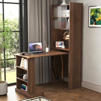 Folding Desk with Storage, Space-Saving Foldable Computer Desk, Writing Study Table