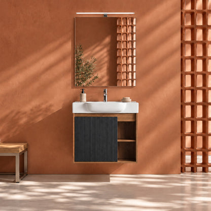 24'' Wall-Mounted Bathroom Vanity with White Ceramic Sink & Soft-Close Door, KD-Packing