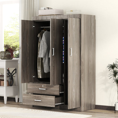 3-Door Wardrobe with 2 Drawers, Wood Grain Effect in Gray(OLD SKU:LP006001)