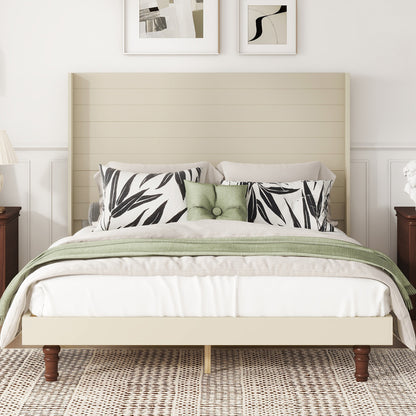 Stylish High Headboard Bed, 54 'High Headboard, High Quality, Comfortable High  Back Design Ideal for Reading or Relaxing, Queen Size, Beige