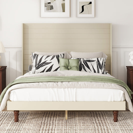 Stylish High Headboard Bed, 54 'High Headboard, High Quality, Comfortable High  Back Design Ideal for Reading or Relaxing, Queen Size, Beige
