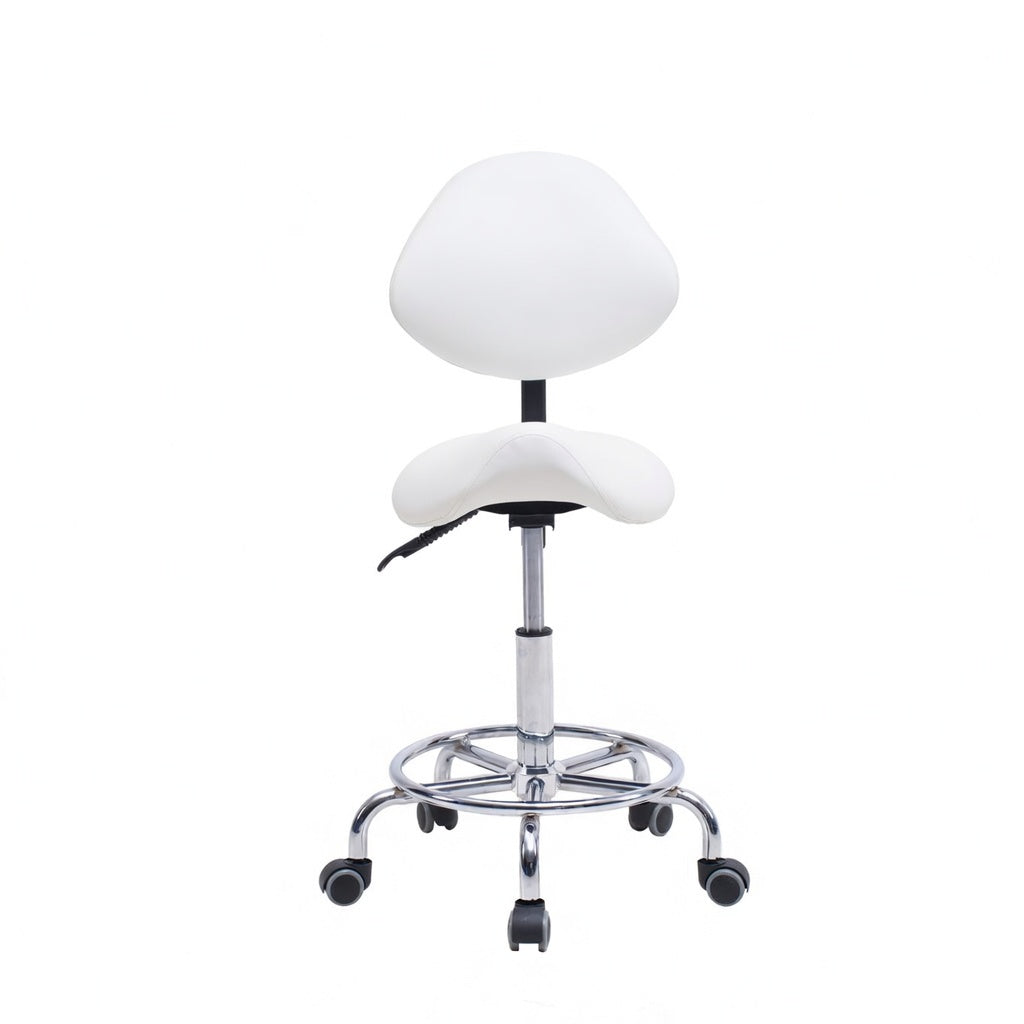 Saddle Stool Chair with Backrest Swivel Hydraulic Ergonomic Tilt Seat Chair with Wheels Footrest for Medical Hospital Clinic Dental-WHITE