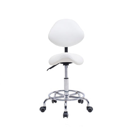Saddle Stool Chair with Backrest Swivel Hydraulic Ergonomic Tilt Seat Chair with Wheels Footrest for Medical Hospital Clinic Dental-WHITE