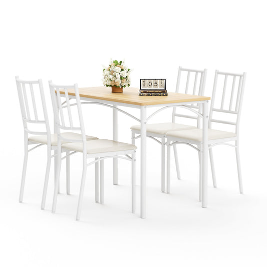 Dining Table Set, Bar Table with 4 Dining Benches, Kitchen Table Counter with Chairs, Industrial for Kitchen Breakfast Table, Party Room – Natural