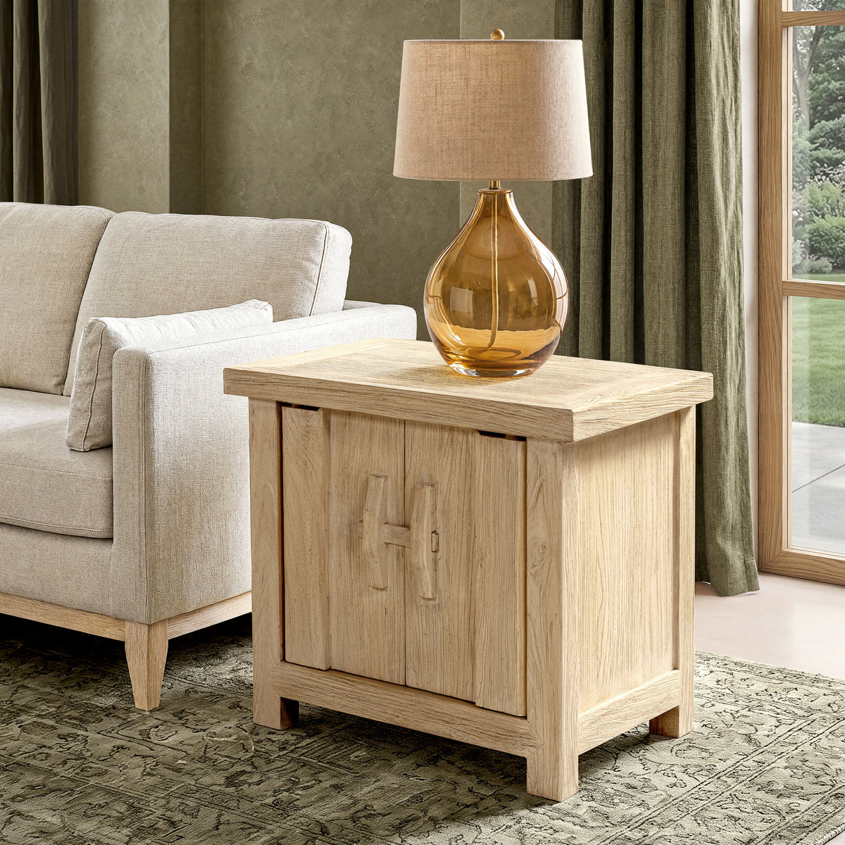 Rowan 26" Reclaimed Elm Wood 2-Door Cabinet, Light Natural Brown