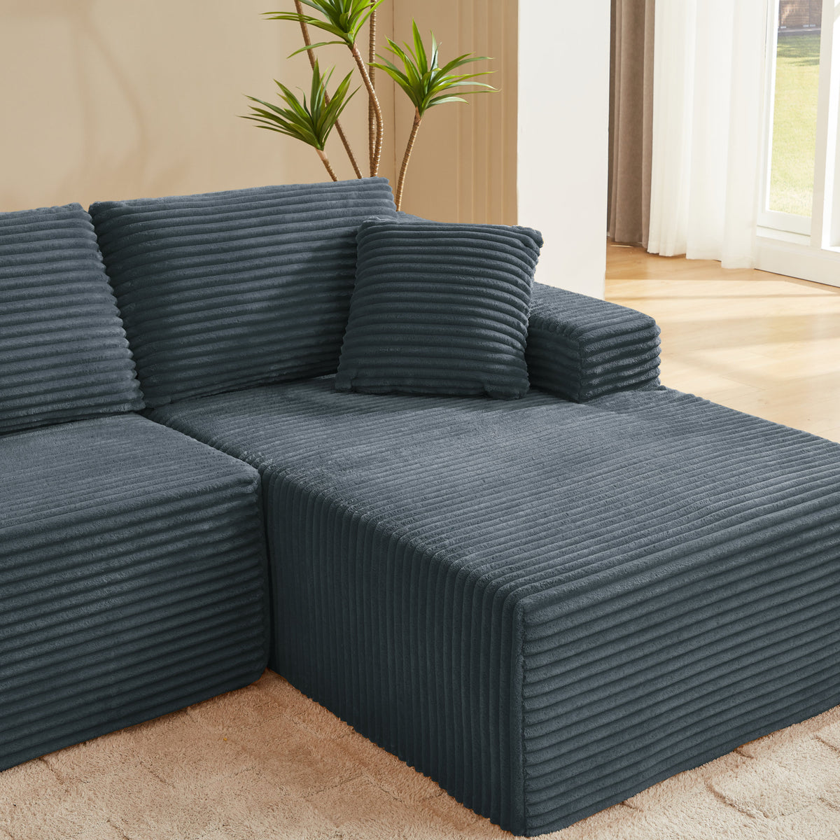 L-Shaped Cloud Sectional Sofa with Deep Seat, No Assembly Required, Modular Couches Sleeper, Dark Grey – Model W2339S00119