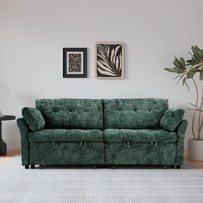 Convertible Sleeper Sofa Bed, 89.8 Inch Chenille Tufted Pull-Out Couch with USB Charging Port, 660 LBS Capacity, Green