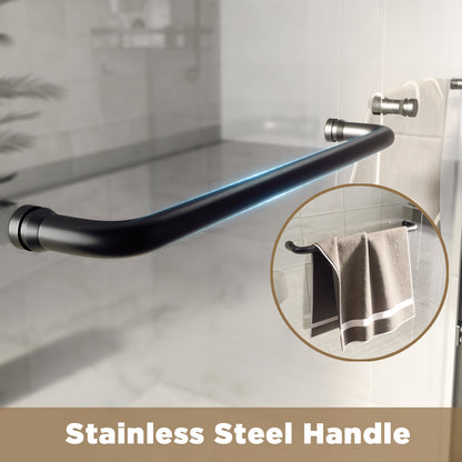 Modern Matte Black Aluminum Frame Double Sliding Shower Door, 50-54' W × 72' H, 6mm Tempered Glass with Explosion Proof Film, Stainless Steel Handle