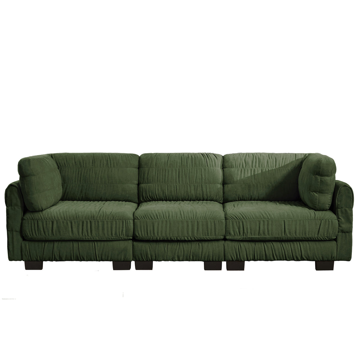 3 Seat Ruched Detailing Chenille Modular Sectional Sofa,High-Density Foam,L Shape Thickened  Back Cushions,Easy Assembly,For Living Room,Bedroom,Green