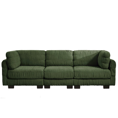 3 Seat Ruched Detailing Chenille Modular Sectional Sofa,High-Density Foam,L Shape Thickened  Back Cushions,Easy Assembly,For Living Room,Bedroom,Green