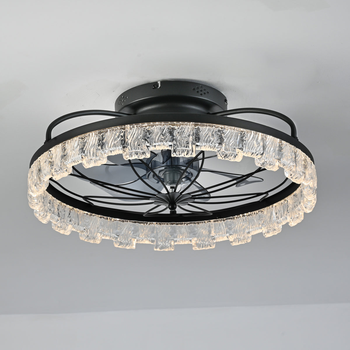 Rustic Black Ceiling Fan with Light, Farmhouse Flower Caged Ceiling Fan with Remote, LED Low Profile Ceiling Light for Bedroom Kitchen Living Room