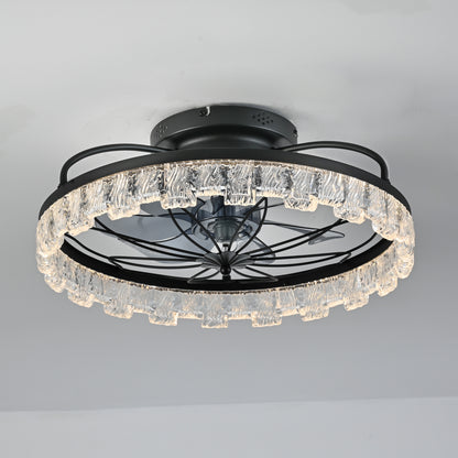 Rustic Black Ceiling Fan with Light, Farmhouse Flower Caged Ceiling Fan with Remote, LED Low Profile Ceiling Light for Bedroom Kitchen Living Room