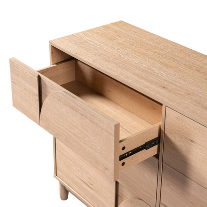 Mid Century 6-Drawer Dresser for Bedroom, 55" Wide Modern Chest of Drawers, TV Stand for Living Room, Solid Wood legs,Vanity Desk, Closet Storage, Drawers Organizer Furniture, Hallway,Light Oak