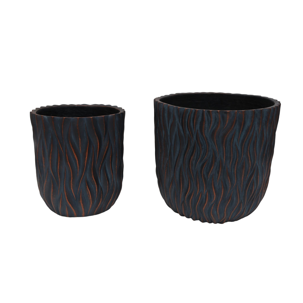 Large Round Planters Set of 2 (15.75"x14.96" & 12.2" x13.39'') - Lightweight Magnesium Oxide Plant Pot with Texture -Concrete Planter Pots with Drainage Hole – Indoor & Outdoor Use