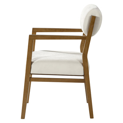 Rubber Wood Dining Chairs, Upholstered Fabric Armchairs(Set of 2),Natural wood + Beige fabric
