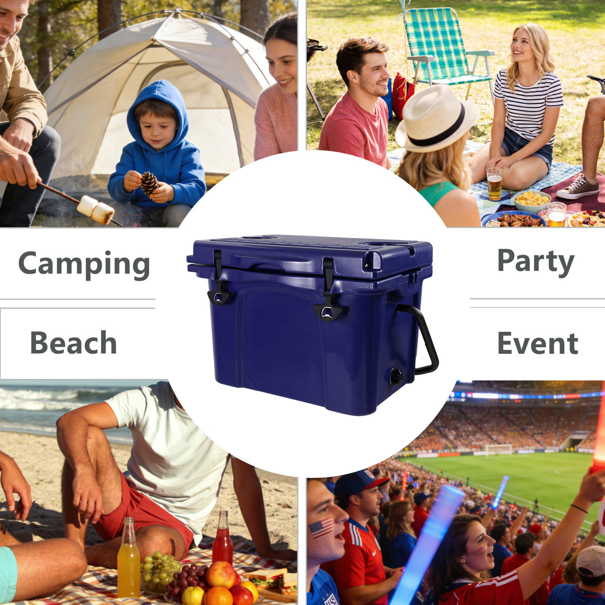 25QT Portable Cooler, Insulated Hard Cooler with Bottle Opener, Cup Holder, Forming Ruler, 5-7 Day Ice Retention, Travel, Beach, Camping, Fishing
