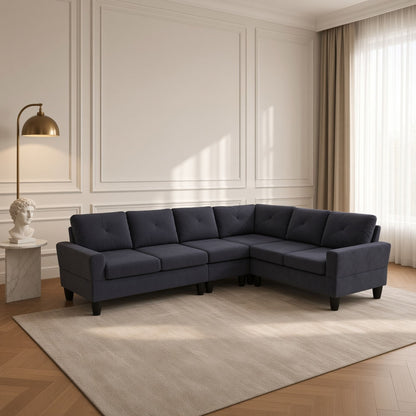 95.5 x 75 Inches Width Dark Grey Modular L-Shaped Sectional Sofa 6-Seater 4-Piece Massa Flannel Fabric Couch with Chaise