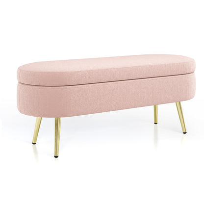 Ottoman Oval Storage Bench, Flannel with Metal Legs-Pink(43.5'x16'x16')