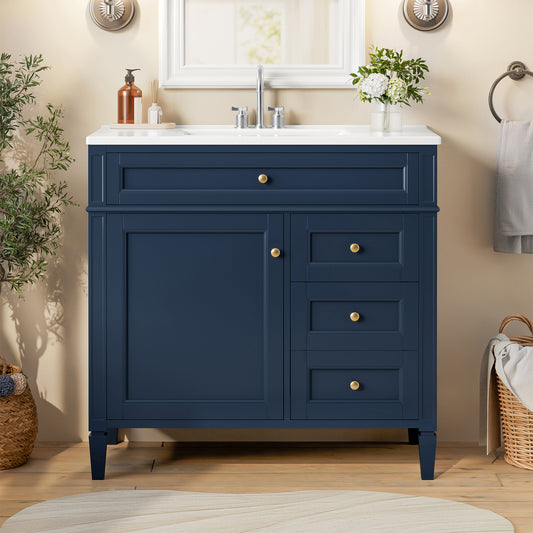 36'' Bathroom Vanity with Top Sink, Modern Bathroom Storage Cabinet with 2 Drawers and a Tip-out Drawer, Single Sink Bathroom Vanity