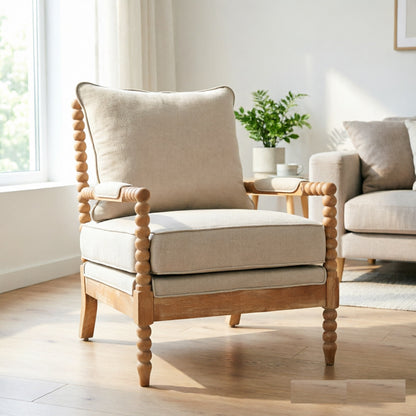 Rubber Wood Accent Chair, Upholstered Fabric Living Room Chair with High-Density Sponge Cushion, Modern Leisure Chair, Sturdy Frame Comfortable Side Chair for Bedroom Office Reading Room