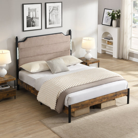 King  Bed Frame , Upholstered headboard  with Charging  and Touch sensitive LED Lights, Under Bed Storage, No Box Spring Needed,Noise Free