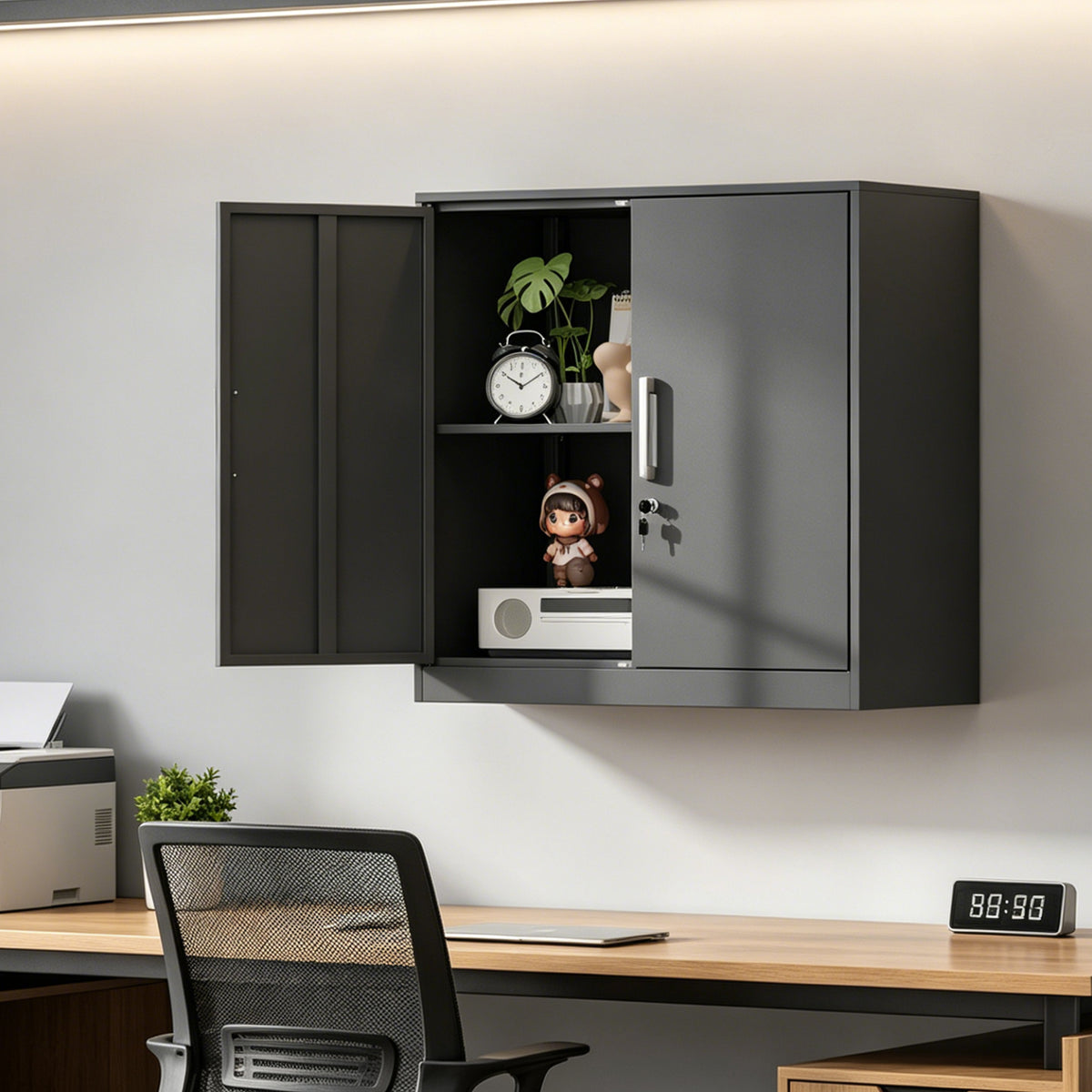 Locking Metal Wall Cabinets for Garage, Garage Cabinets Wall Mount, Steel Floating Hanging Storage Cabinet with Doors and Adjustable Shelf for Utility Room,27.95' H Wall Mount Storage Cabinet, Steel
