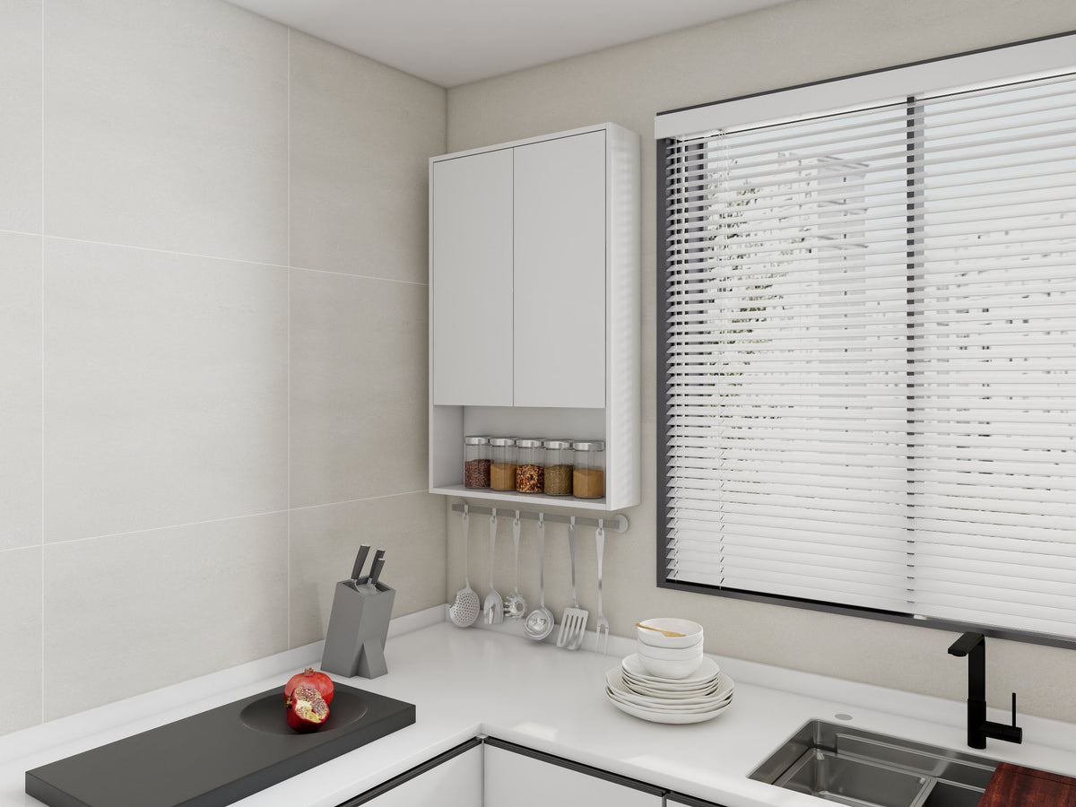 24" Bathroom Wall Cabinet, Soft Close Doors, Float Mounting Design,Glossy White,(KD-Packing)