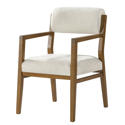 Rubber Wood Dining Chairs, Upholstered Fabric Armchairs(Set of 2),Natural wood + Beige fabric