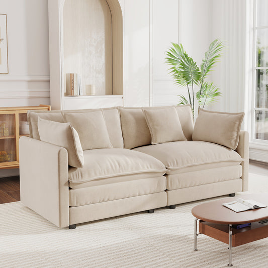 Modern Fabric Loveseat Sofa Couch, Upholstered Large Size Deep Seat 2-Seat Sofa with 4 Pillows, Light Coffee Chenille