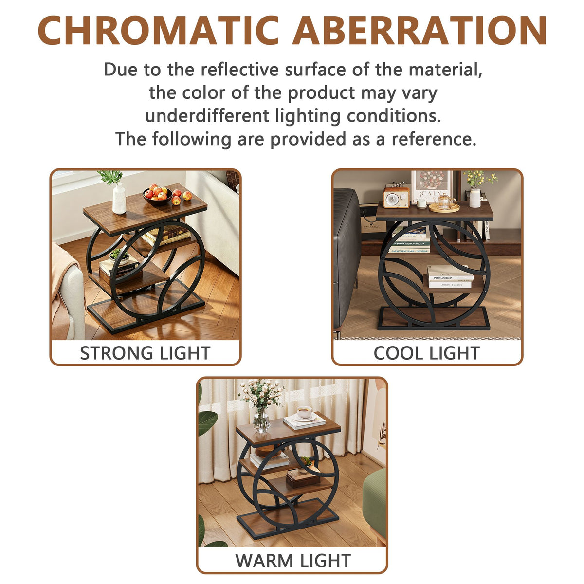 4-Tier Side Table with Storage, 25.6" Narrow End Table, Industrial Plant Stand & Nightstand, Geometric Metal Frame Accent Table for Living Room, Bedroom & Small Spaces, ( Brown)
