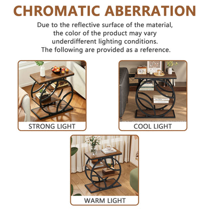 4-Tier Side Table with Storage, 25.6" Narrow End Table, Industrial Plant Stand & Nightstand, Geometric Metal Frame Accent Table for Living Room, Bedroom & Small Spaces, ( Brown)