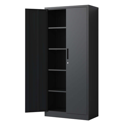 72'H Metal Garage Storage Cabinet, Black Tool Steel Locking Cabinet with Doors and 4 Shelves, Tall Cabinets for Garage Storage Systems Lockable File Cabinet for Home Office, Classroom/Pantry