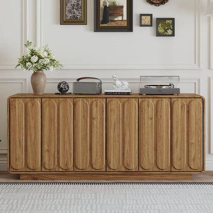 62.99' 6 Door Sideboard Cabinet, Curved Textured Cabinet Doors, Wooden Storage Buffet Credenza with Adjustable Shelves, Large Capacity Side Cabinet for Kitchen, Living Room and Dining Room,Natural