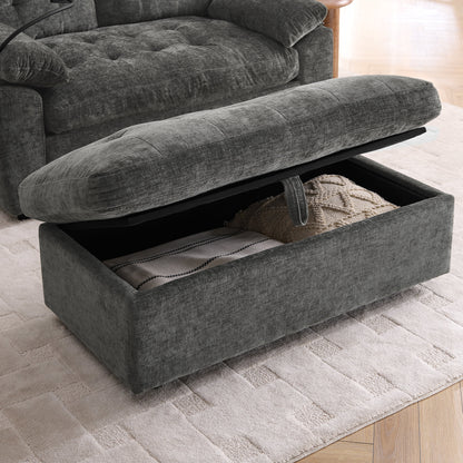 Leisure sofa chair,Double sofa recliner, with manually adjustable backrest, soft padded armrests, side USB charging port and phone stand, comes with a matching storage ottoman-Gray