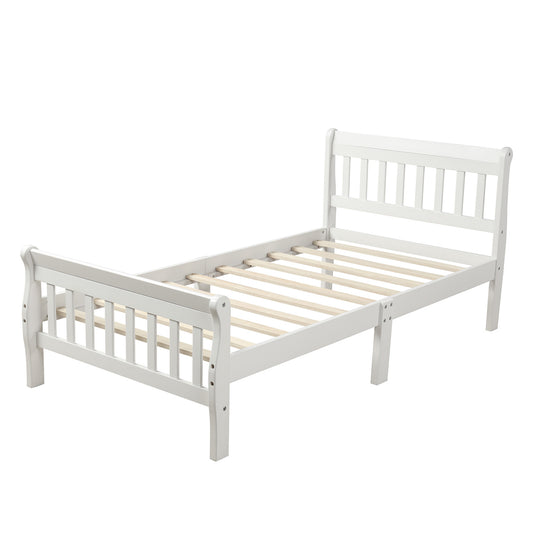 Minimalist Wood Platform Twin Bed Frame with Headboard/Footboard in Solid Wood, White/Espresso/OAK