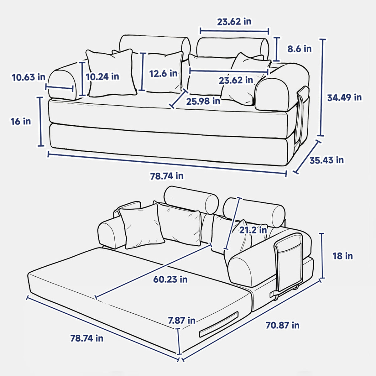 Abstract Line Printed Convertible Sleeper Sofa Bed High Density Compressed Sponge Foldable Multi-functional Upholstered Couch for Living Room Hotel Apartment