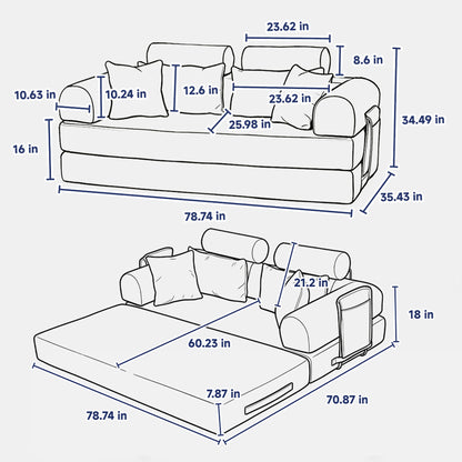 Abstract Line Printed Convertible Sleeper Sofa Bed High Density Compressed Sponge Foldable Multi-functional Upholstered Couch for Living Room Hotel Apartment